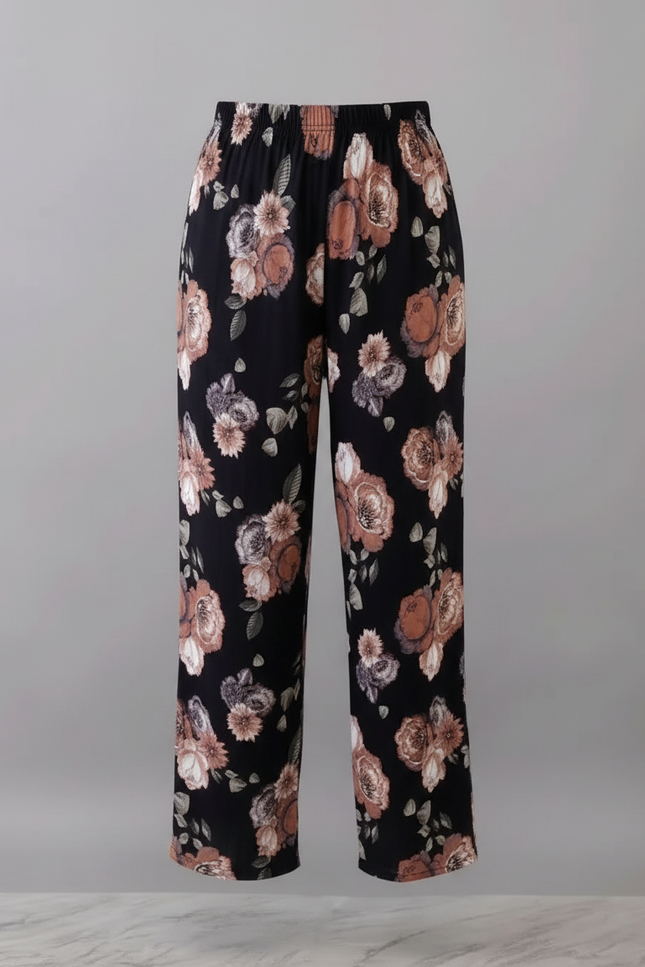 Pantalon Fluide Noir Floral Ample Doux Confortable - Viscose - vue 3