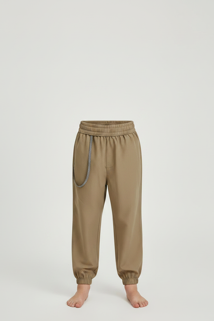 Pantalon Fluide Kaki Ample Cordon Cheville Élastiquée - Gabardine - vue 3