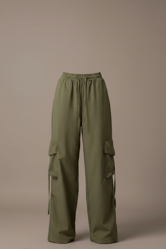 Pantalon Fluide Kaki Ample Cargo Femme - Toile - vue 3
