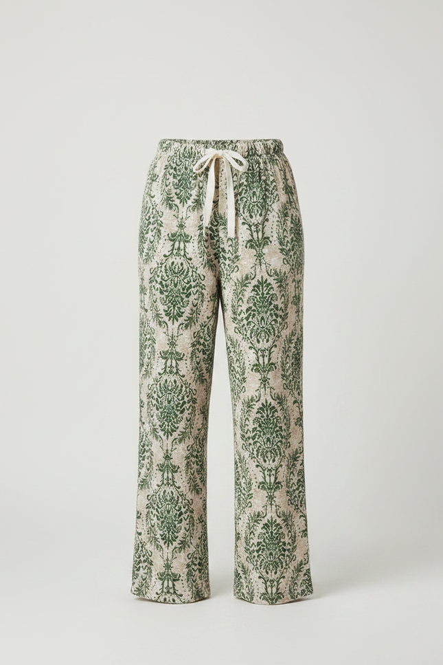 Pantalon Fluide Vert Imprimé Ample Bohème Femme - Viscose - vue 3