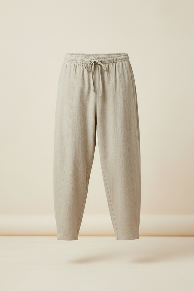 Pantalon Fluide Beige Coton Ample Cordon Décontracté Homme - Lin - vue 3