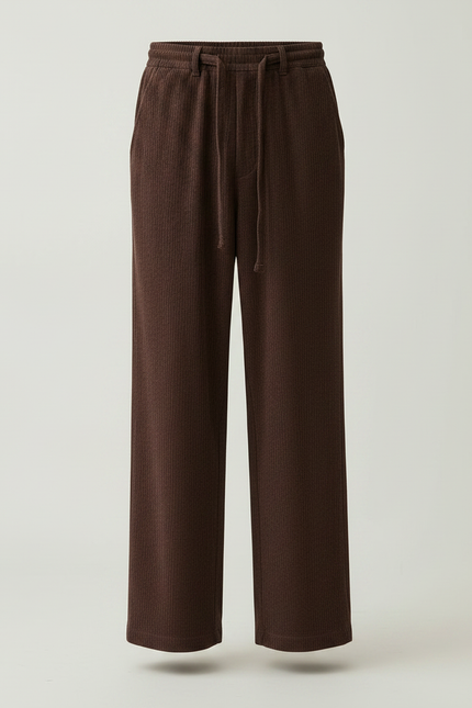 Pantalon Fluide Marron Côtelé Ample Décontracté Cordon Homme - Cordé - vue 3