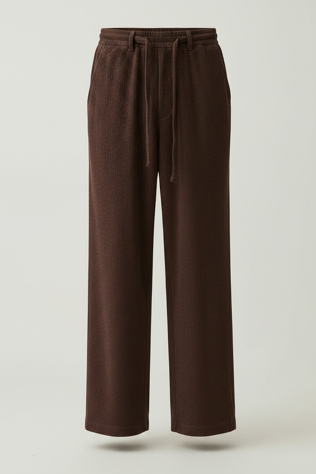 Pantalon Fluide Marron Côtelé Ample Décontracté Cordon Homme - Cordé - vue 3