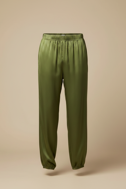 Pantalon Fluide Vert Ample Satiné Homme Élastique - vue 3