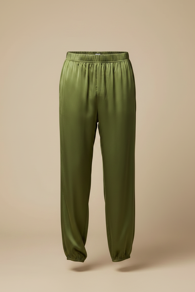 Pantalon Fluide Vert Ample Satiné Homme Élastique - vue 3