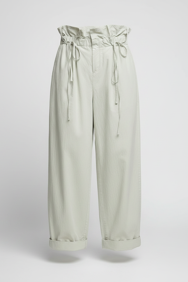 Pantalon Fluide Écru Ample Coton Taille Haute Élégant - Gris - vue 3