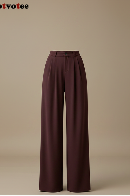Pantalon Fluide Bordeaux Ample Plissé Élégant Femme - Polyester - vue 3