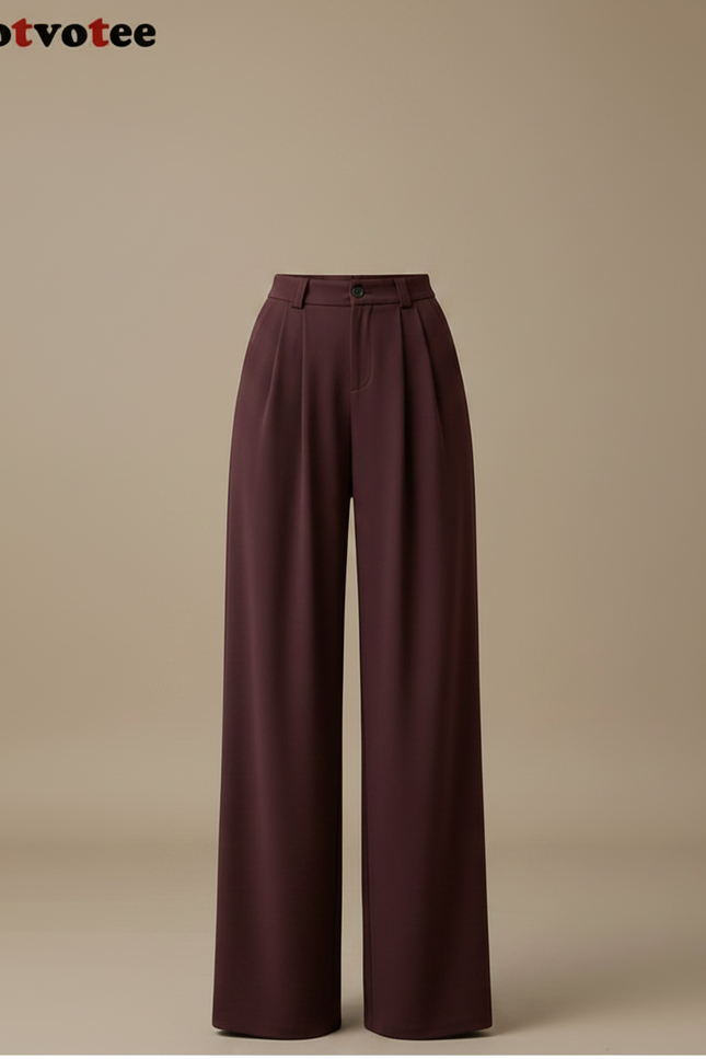 Pantalon Fluide Bordeaux Ample Plissé Élégant Femme - Polyester - vue 3