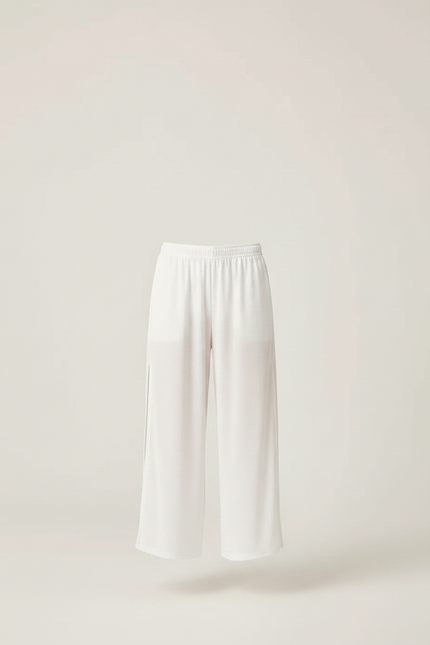 Pantalon Fluide Blanc Ample Fendu Léger - Polyester - vue 3