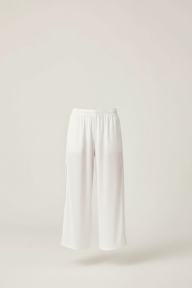 Pantalon Fluide Blanc Ample Fendu Léger - Polyester - vue 3