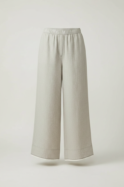 Pantalon Fluide Lin Ample Décontracté Beige Clair - vue 3