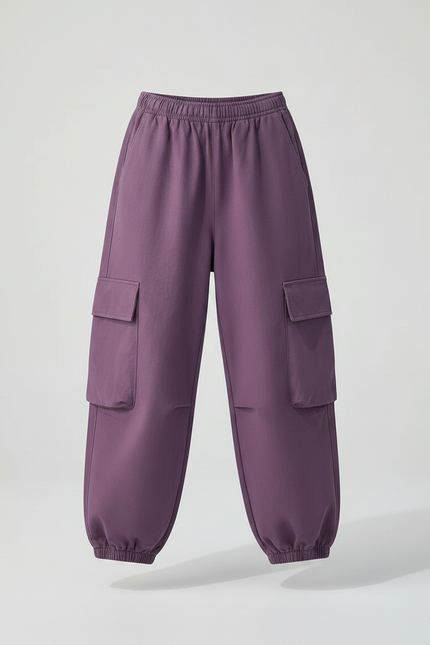 Pantalon Fluide Violet Cargo Ample Élastiqué Décontracté - Molleton - vue 2