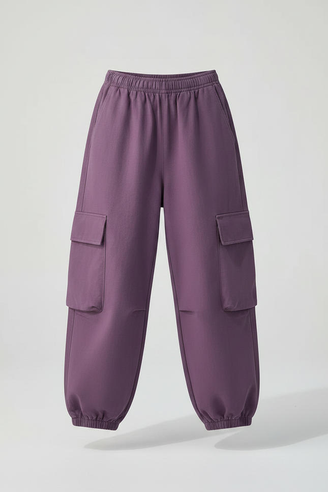 Pantalon Fluide Violet Cargo Ample Élastiqué Décontracté - Molleton - vue 2