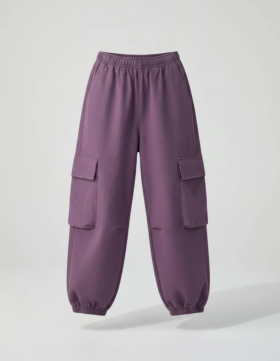 Pantalon Fluide Violet Cargo Ample Élastiqué Décontracté - Molleton - vue 2
