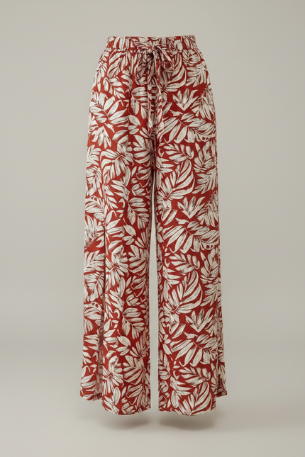 Pantalon Fluide Rouge Floral Ample Fendu Bohème - Viscose - vue 3