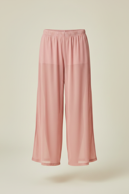 Pantalon Fluide Rose Maille Ample Évasé Léger - vue 3