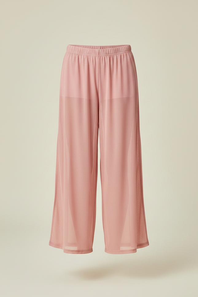Pantalon Fluide Rose Maille Ample Évasé Léger - vue 3