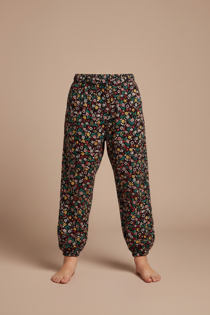 Pantalon Fluide Noir Fleuri Ample Décontracté Enfant - Multicolore Viscose - vue 3