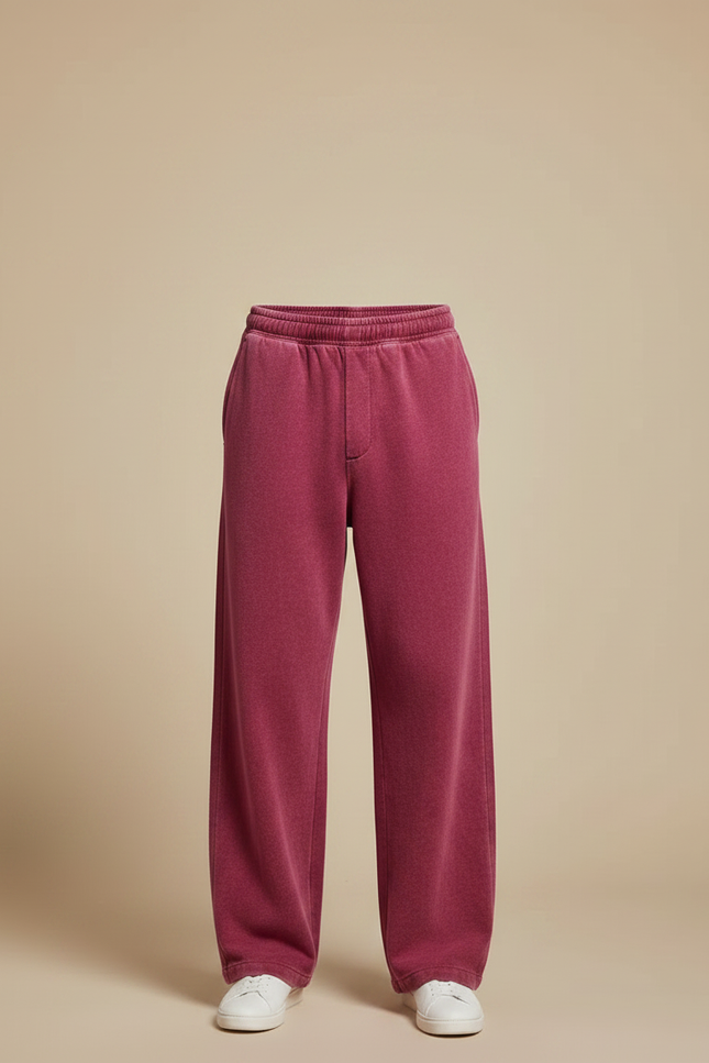 Pantalon Fluide Rouge Ample Coton Vintage Homme - Molleton - vue 3