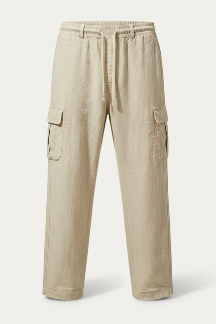Pantalon Fluide Beige Coton Cargo Décontracté Homme - vue 2
