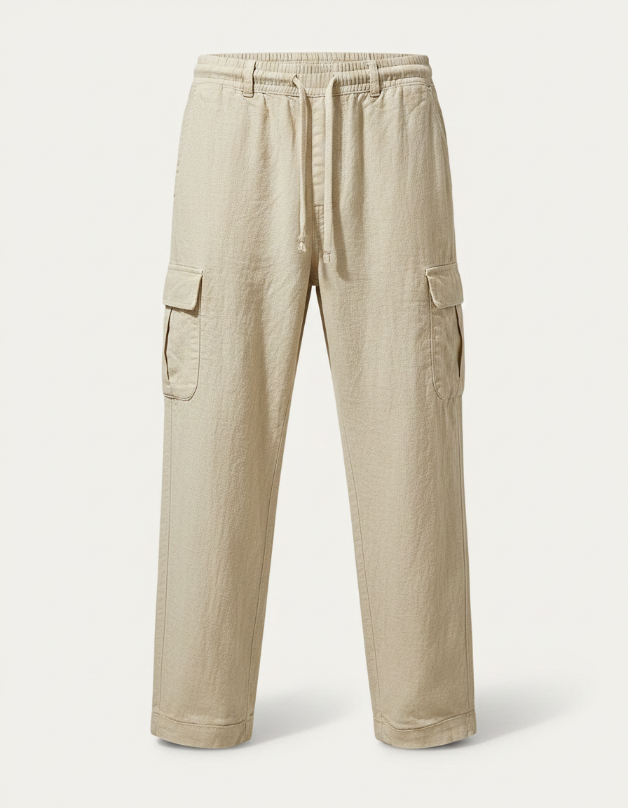 Pantalon Fluide Beige Coton Cargo Décontracté Homme - vue 2