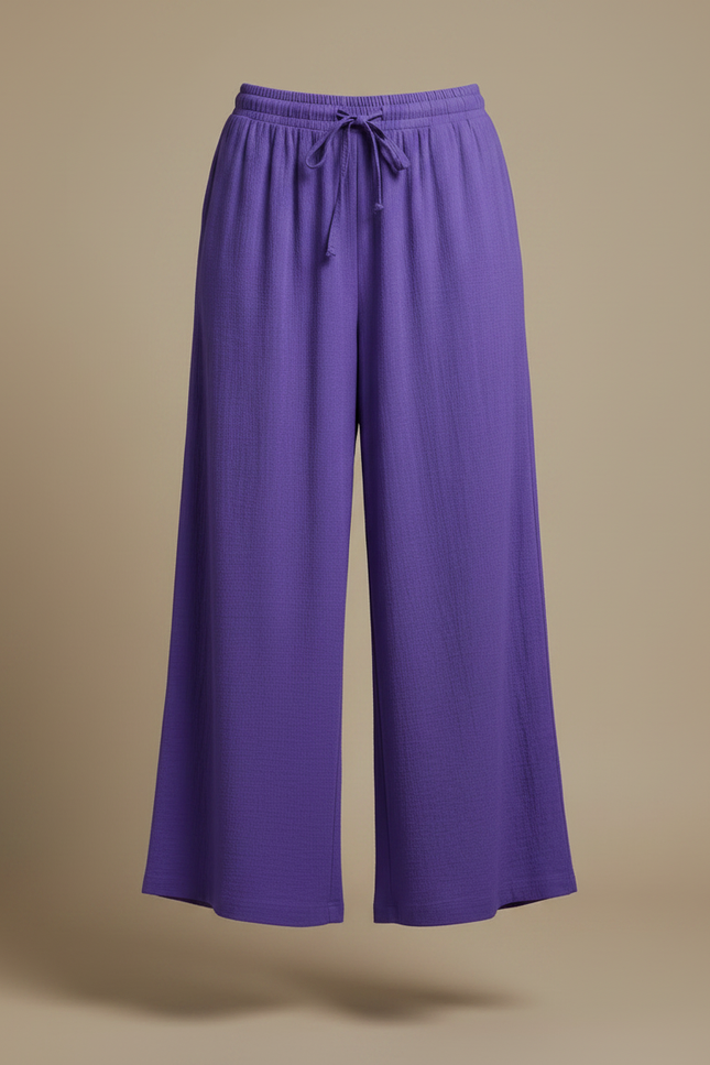 Pantalon Fluide Violet Ample Coton Taille Haute Femme - vue 3