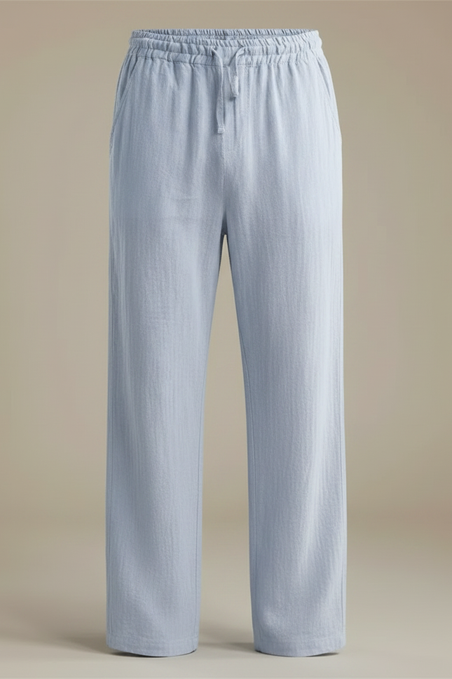 Pantalon Fluide Bleu Ciel Ample Léger Coton Homme - vue 3