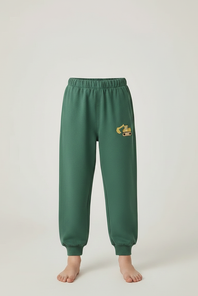 Pantalon Fluide Vert Ample Coton Brodé Enfant - Molleton - vue 3