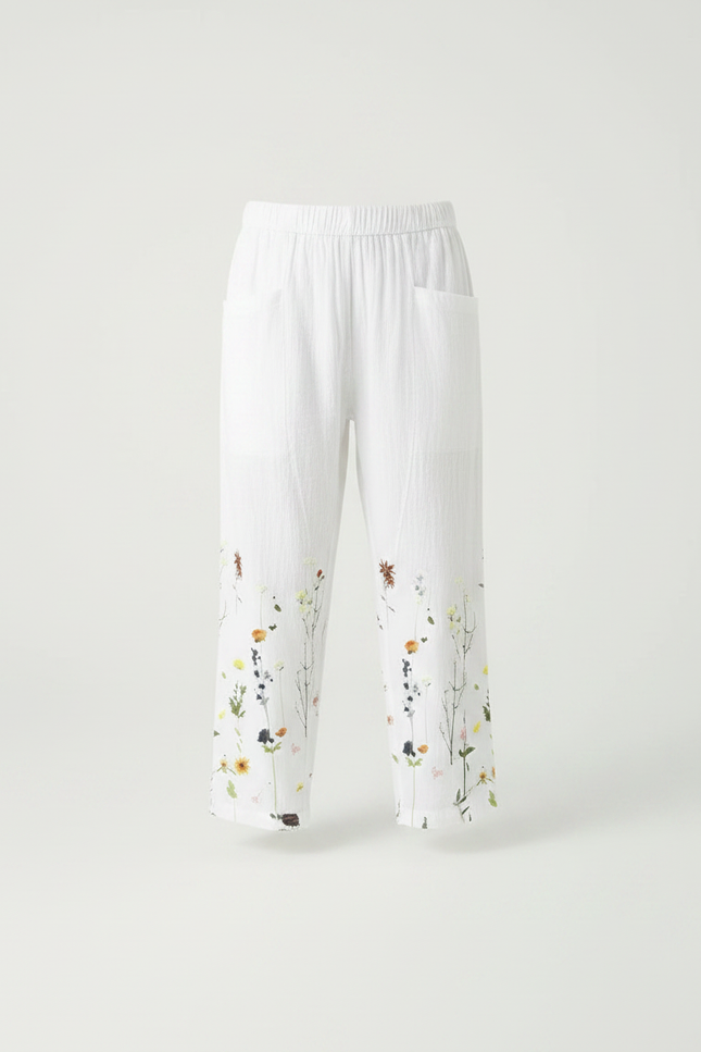 Pantalon Fluide Blanc Lin Ample Imprimé Floral Enfant - vue 3