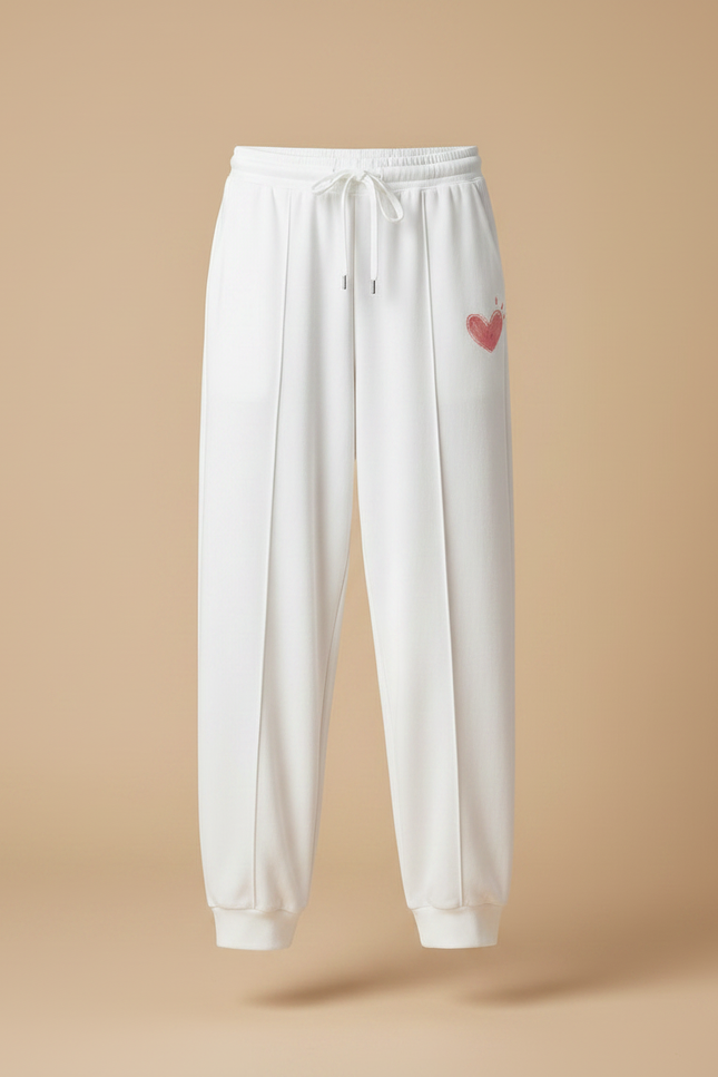 Pantalon Fluide Blanc Coton Ample Cœur Décontracté Sport - Molleton - vue 3
