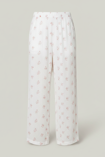 Pantalon Fluide Blanc Fleuri Coton Ample Doux - Imprimé - vue 3