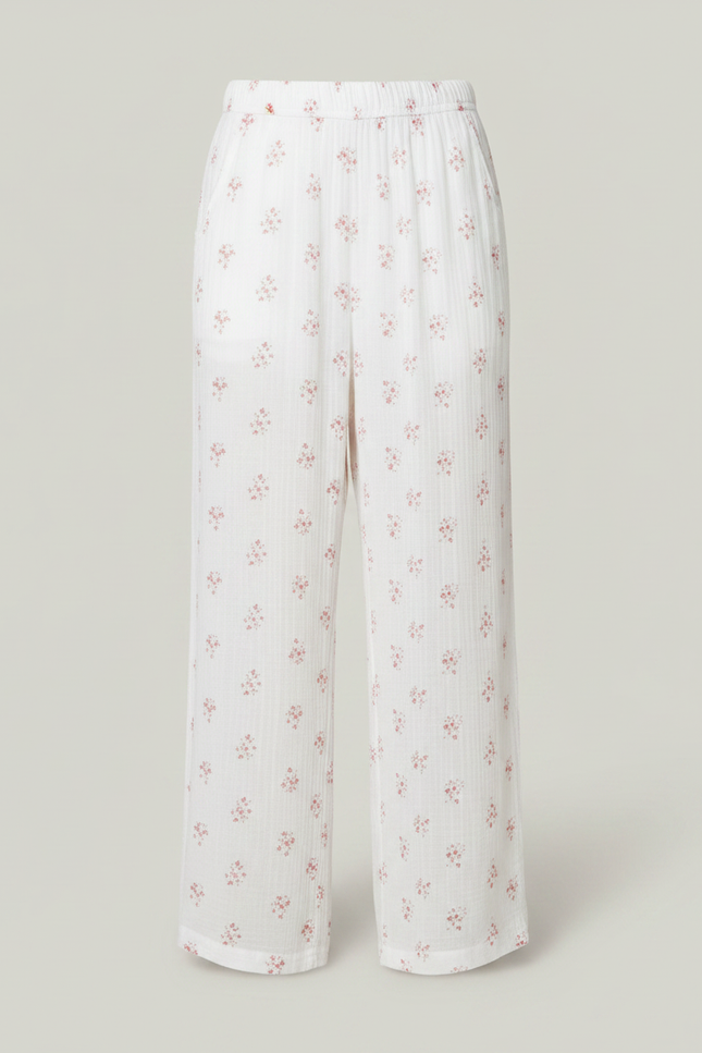 Pantalon Fluide Blanc Fleuri Coton Ample Doux - Imprimé - vue 3