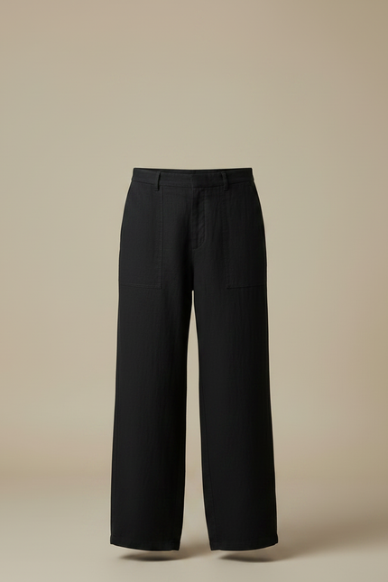 Pantalon Fluide Noir Ample Coton Lin Décontracté Homme - vue 3