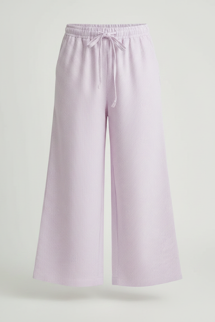 Pantalon Fluide Lilas Rayé Ample Coton Enfant - Violet - vue 3