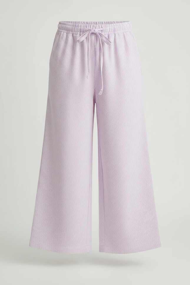 Pantalon Fluide Lilas Rayé Ample Coton Enfant - Violet - vue 3