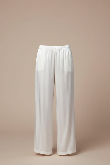 Pantalon Fluide Blanc Rayé Satiné Ample Fille - vue 3