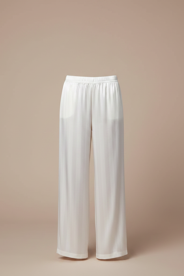 Pantalon Fluide Blanc Rayé Satiné Ample Fille - vue 3