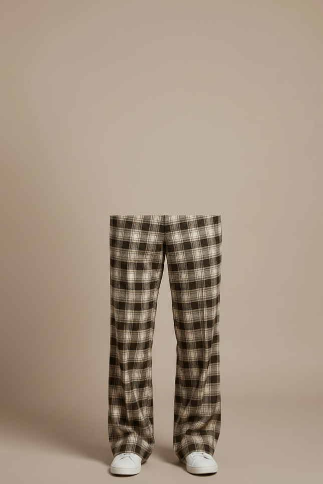 Pantalon Fluide Carreaux Marron Ample Décontracté Homme - Tweed - vue 3