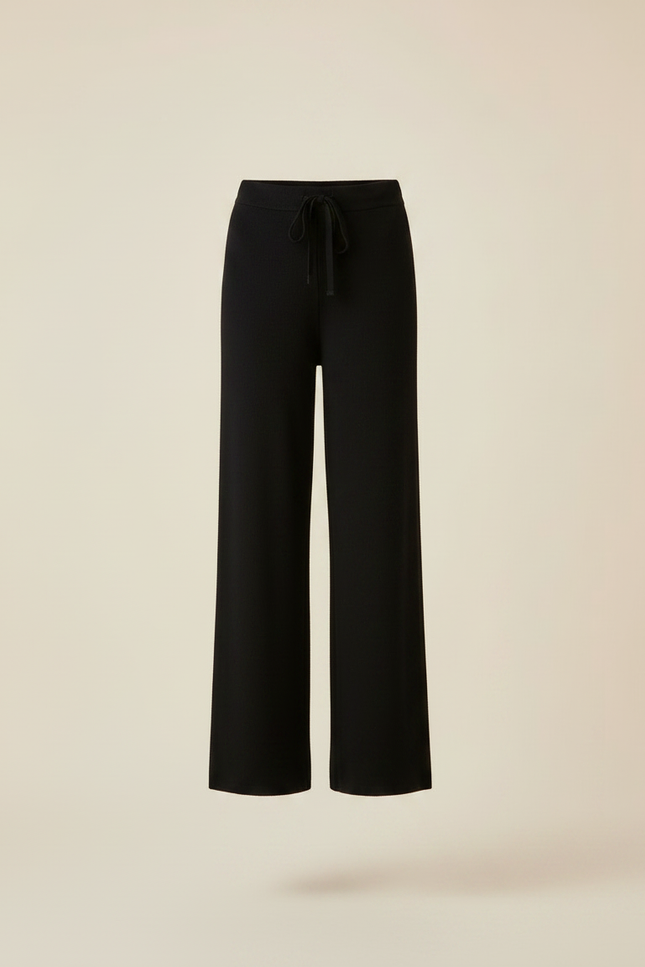 Pantalon Fluide Noir Ample Cordon Laine Mérinos - vue 3