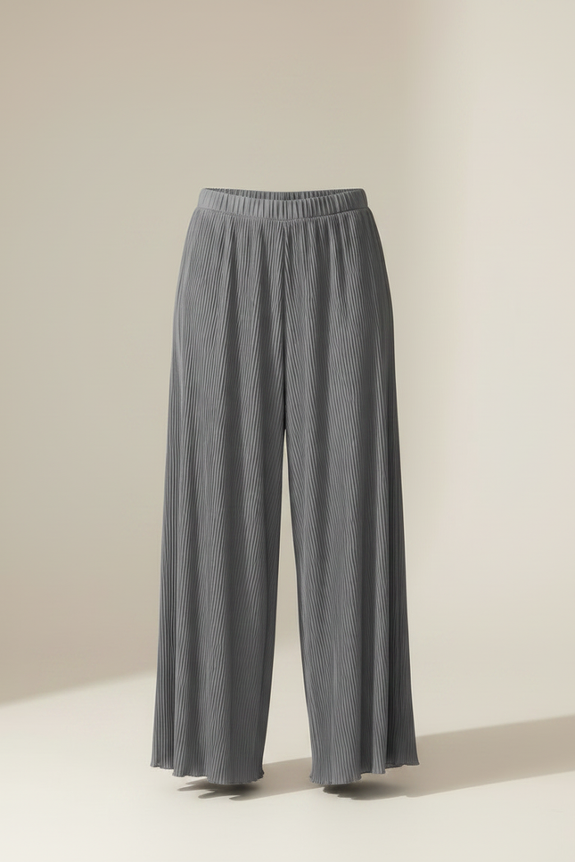 Pantalon Fluide Gris Plissé Ample Décontracté Femme - Polyester - vue 3