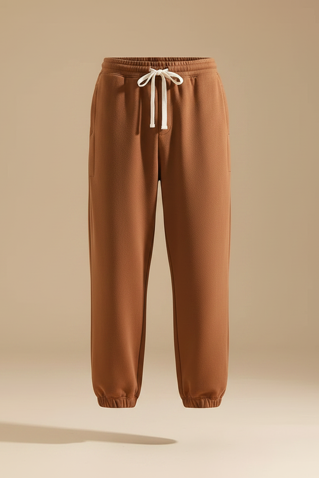 Pantalon Fluide Marron Cordon Confort Décontracté Homme - Molleton - vue 3