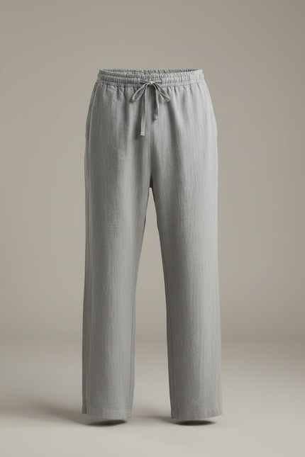 Pantalon Fluide Homme Gris Coupe Ample Lin - vue 3