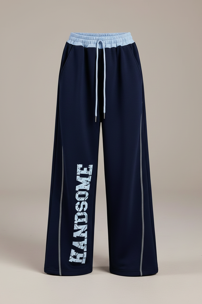Pantalon Fluide Bleu Marine Ample Lettres Blanches Décontracté - Molleton - vue 3