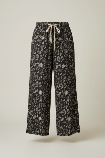 Pantalon Fluide Noir Ample Motif Floral Coton Femme - vue 3