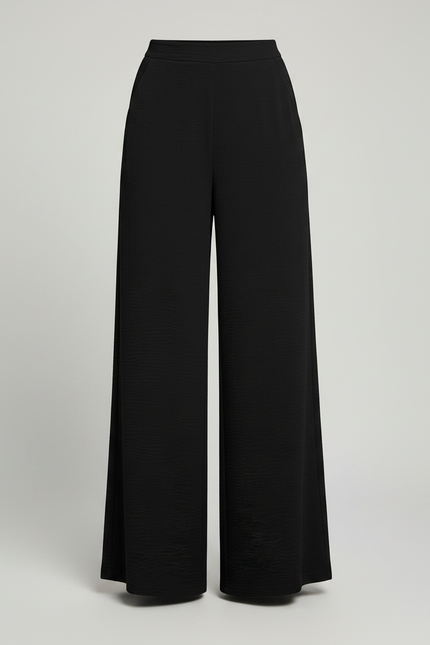 Pantalon Fluide Noir Ample Texturé Taille Haute Décontracté - Polyester - vue 3