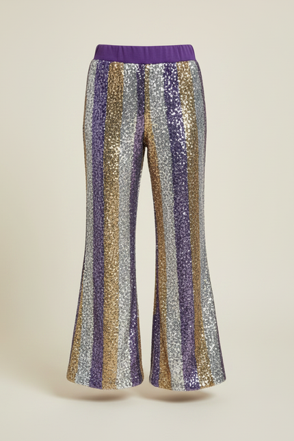 Pantalon Fluide Paillettes Rayé Évasé Confortable Brillant - Multicolore Polyester - vue 3
