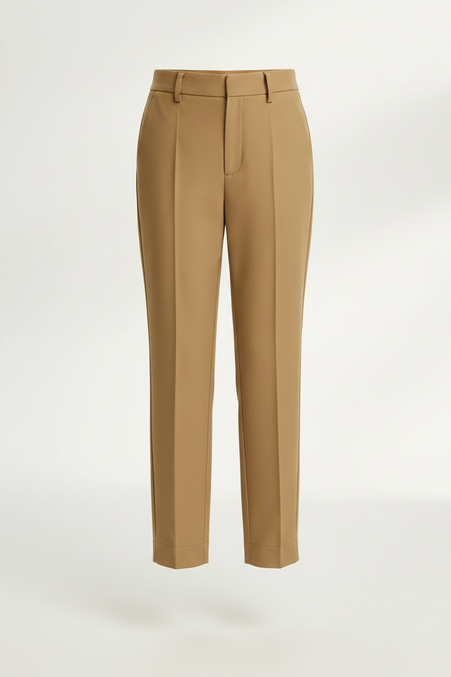 Pantalon Fluide Kaki Droit Taille Haute Élégant - Gabardine - vue 3