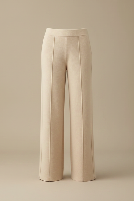 Pantalon Fluide Beige Maille Fendu Jambe Large - vue 3