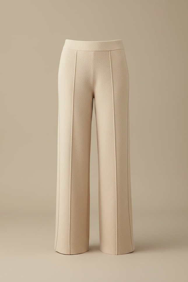 Pantalon Fluide Beige Maille Fendu Jambe Large - vue 3